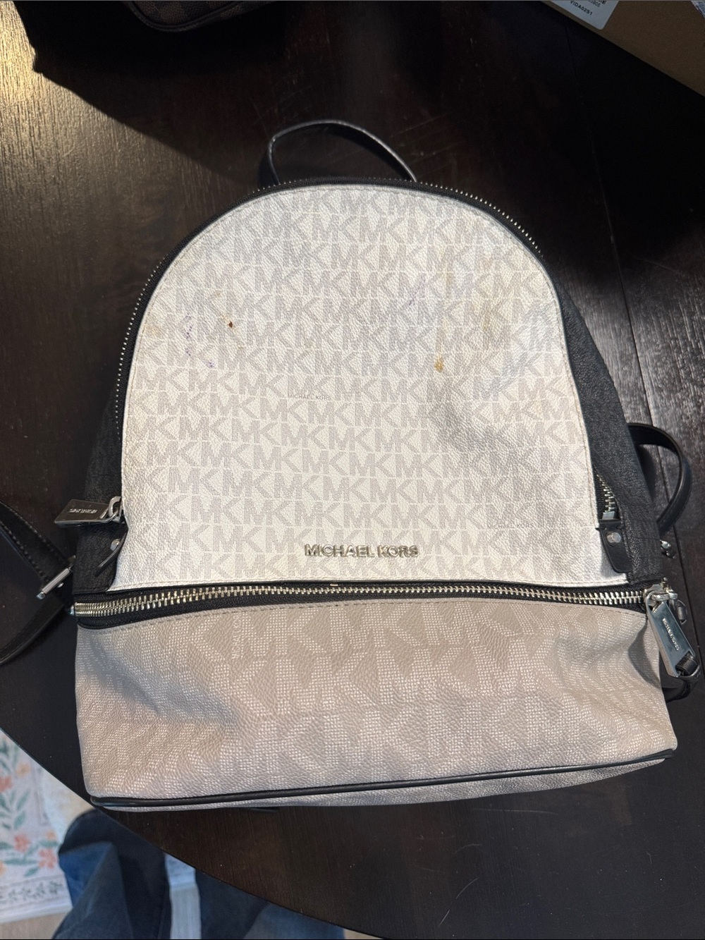 Michael Kors Cream and Black Logo Backpack